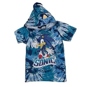 Sonic the Hedgehog Boys Size 6 Tie Dye Hoodie T-Shirt Blue Short Sleeve Sega